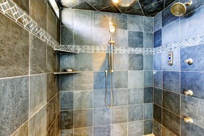 Shower with Vertical Slate Accent Wall